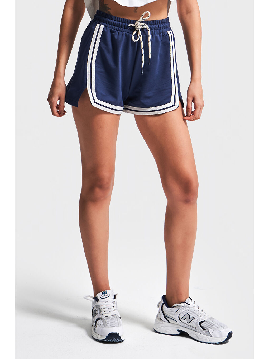 Kadın Koyu Mavi Renk S5-56 %100 Pamuk Esnek Kumaş Örme Mini Şort