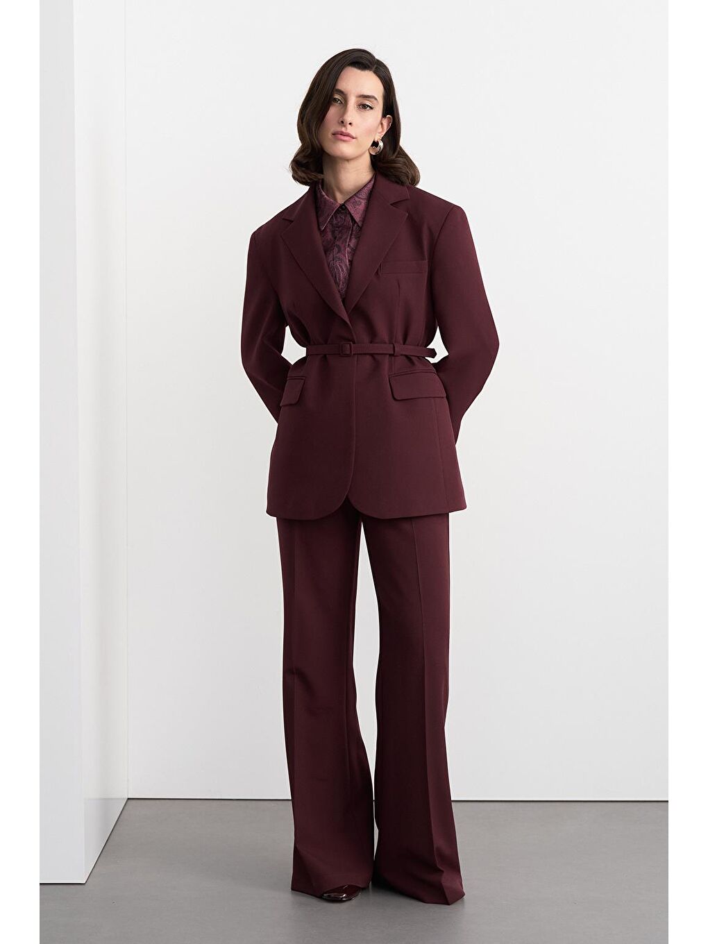 Fit Kesim Vatkalı Ceket Pantolon Takım Bordo