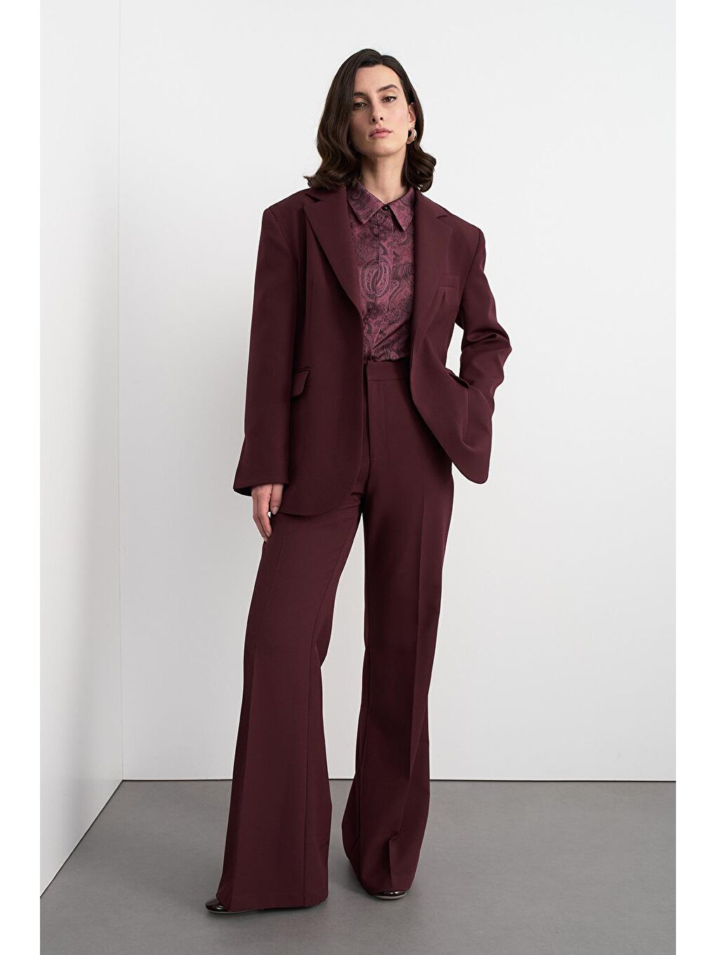 Fit Kesim Vatkalı Ceket Pantolon Takım Bordo-1