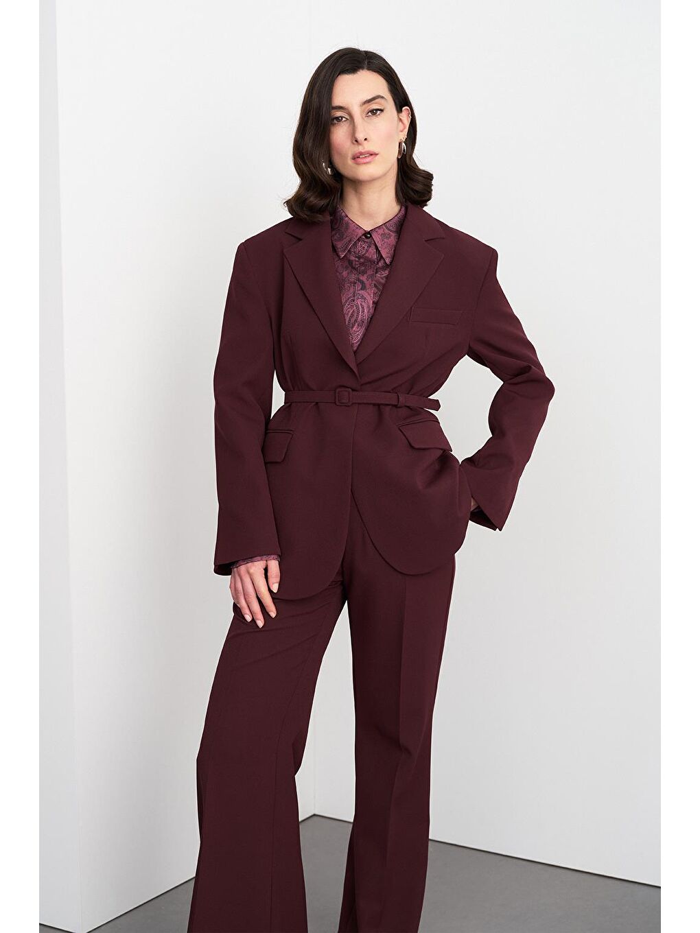 Fit Kesim Vatkalı Ceket Pantolon Takım Bordo-2