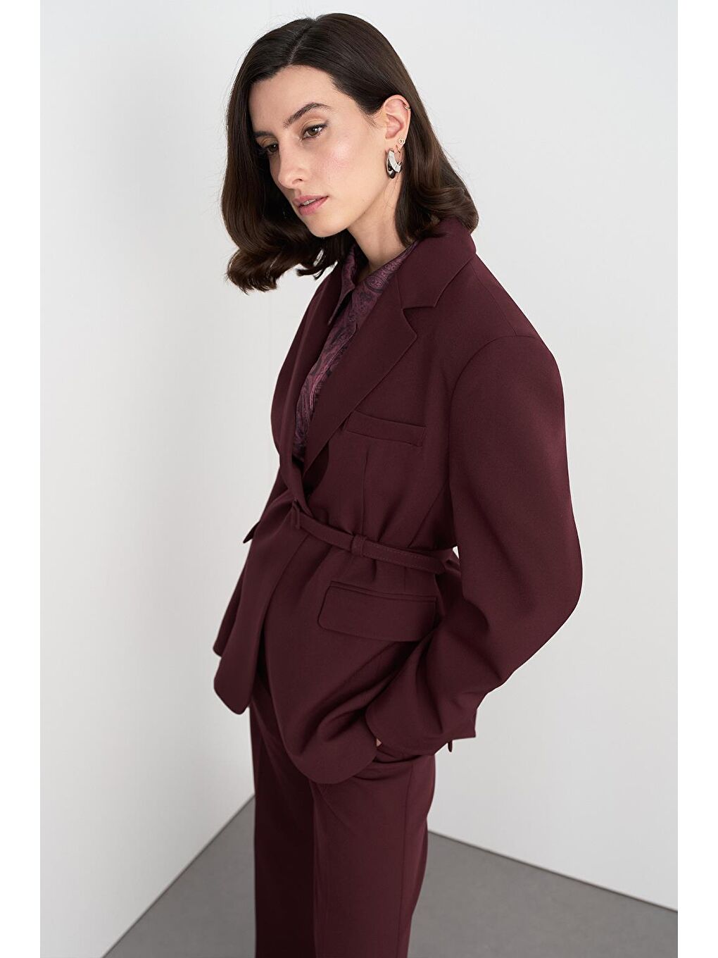 Fit Kesim Vatkalı Ceket Pantolon Takım Bordo-3