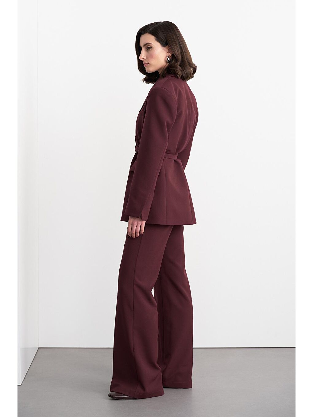 Fit Kesim Vatkalı Ceket Pantolon Takım Bordo-4