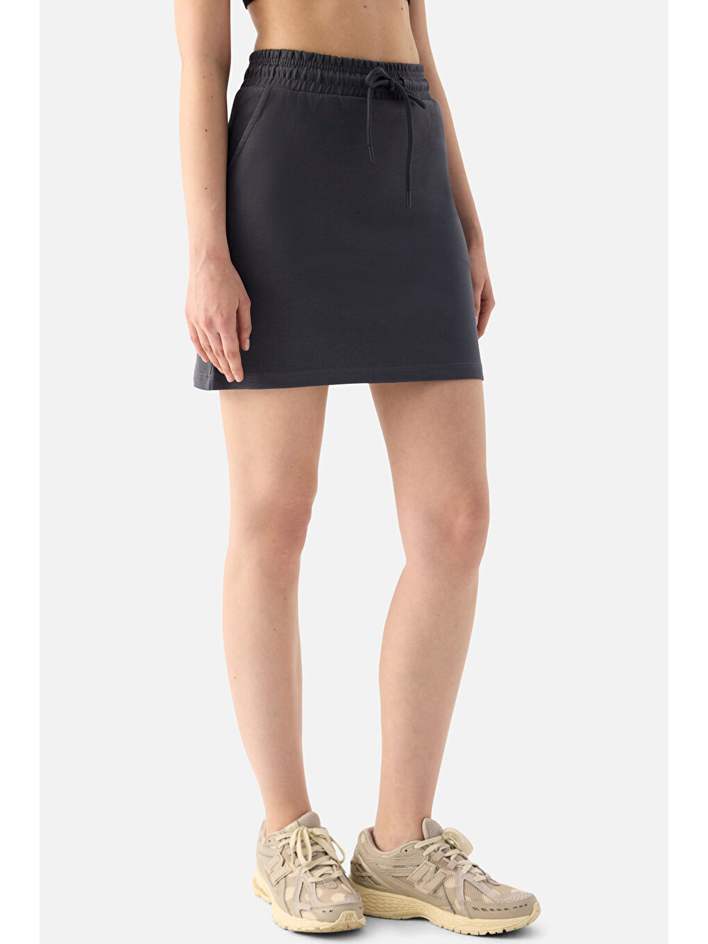 Gri Lara Sokak Stili Füme Etek-1