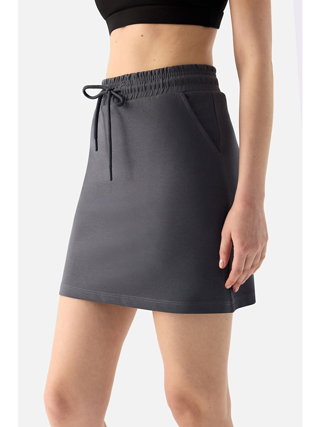 Gri Lara Sokak Stili Füme Etek-2