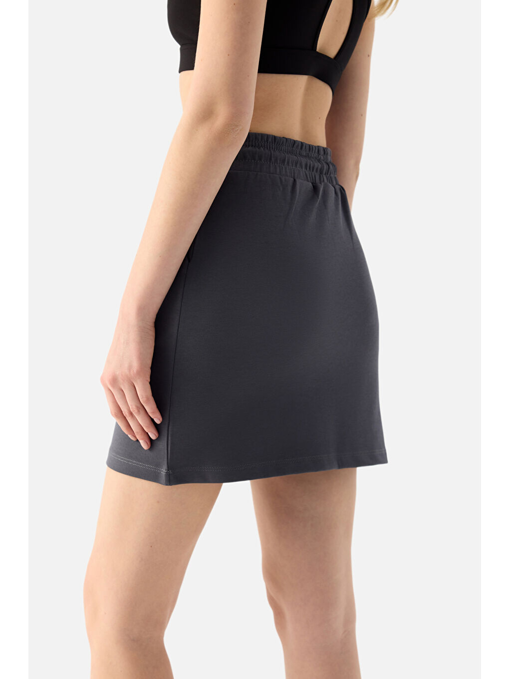 Gri Lara Sokak Stili Füme Etek-3