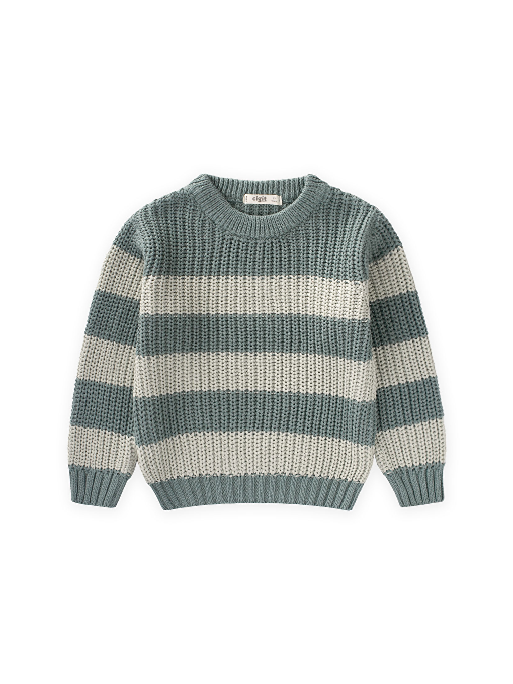 Selanik Çizgili Triko Kazak 2-8 Yaş Haki Yeşil