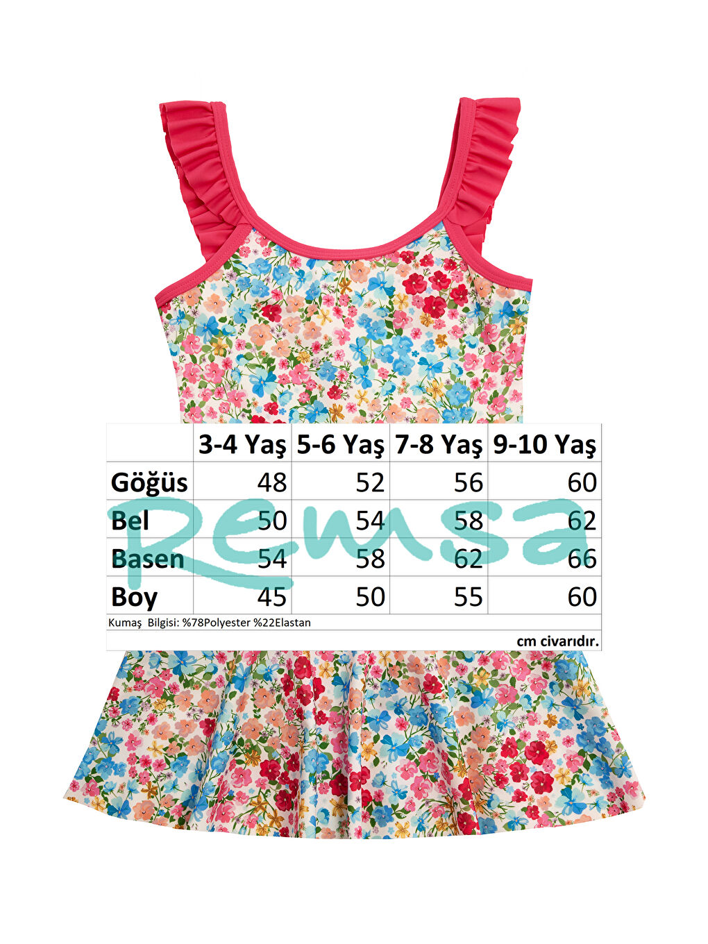 UV Korumalı Askılı Elbise Mayo Kız Çocuk Yüzücü Mayo 5224 Beyaz-3