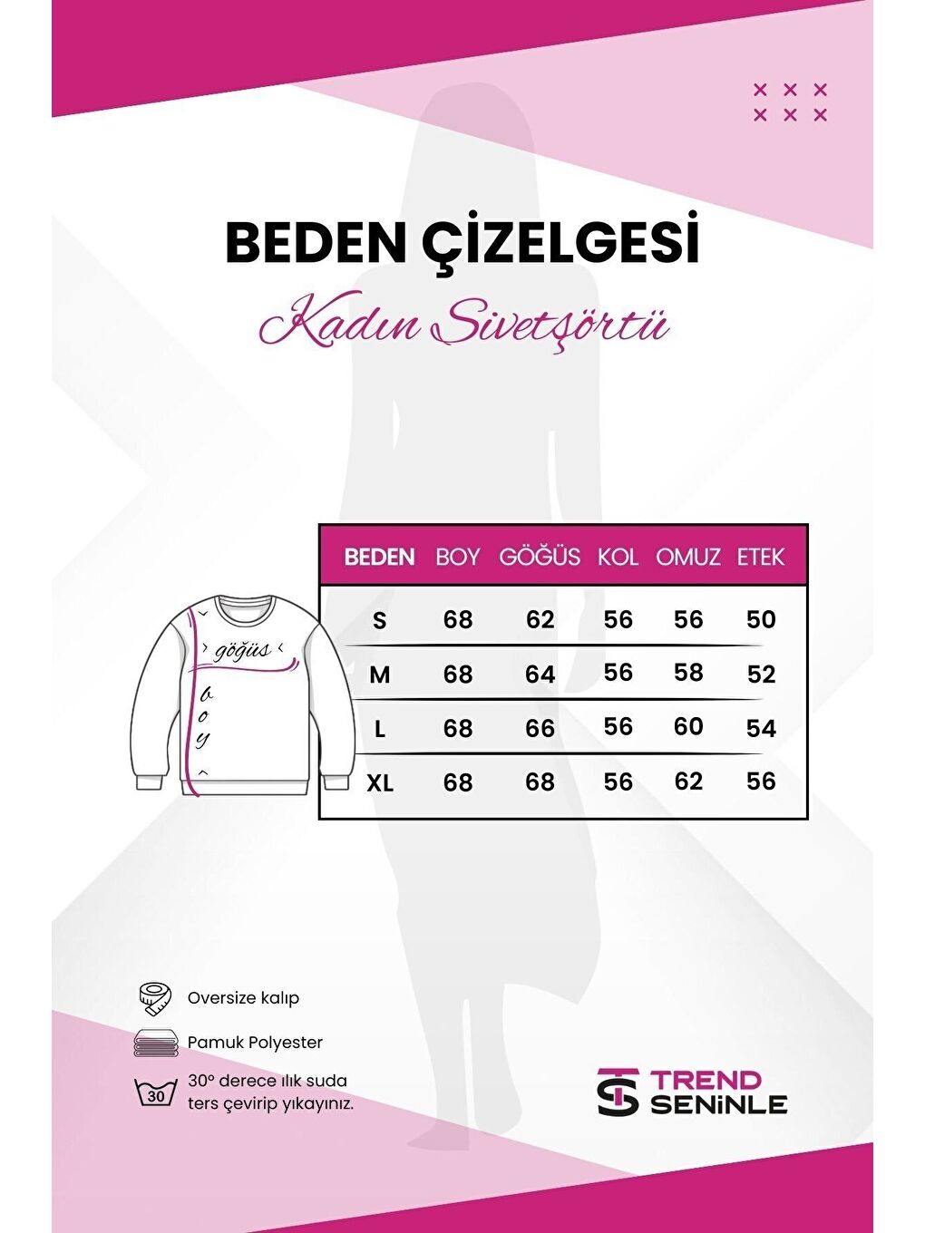 Trendseninle Kadın Bej Bol Kalıp Bisiklet Yaka Oversize Sweatshirt - 3