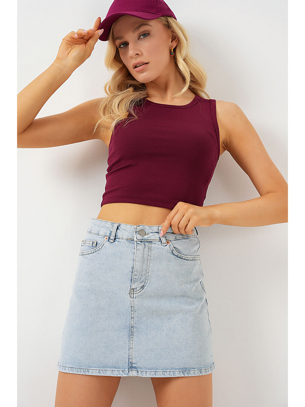 Kadın Mini Jean Etek 8049   Mavi