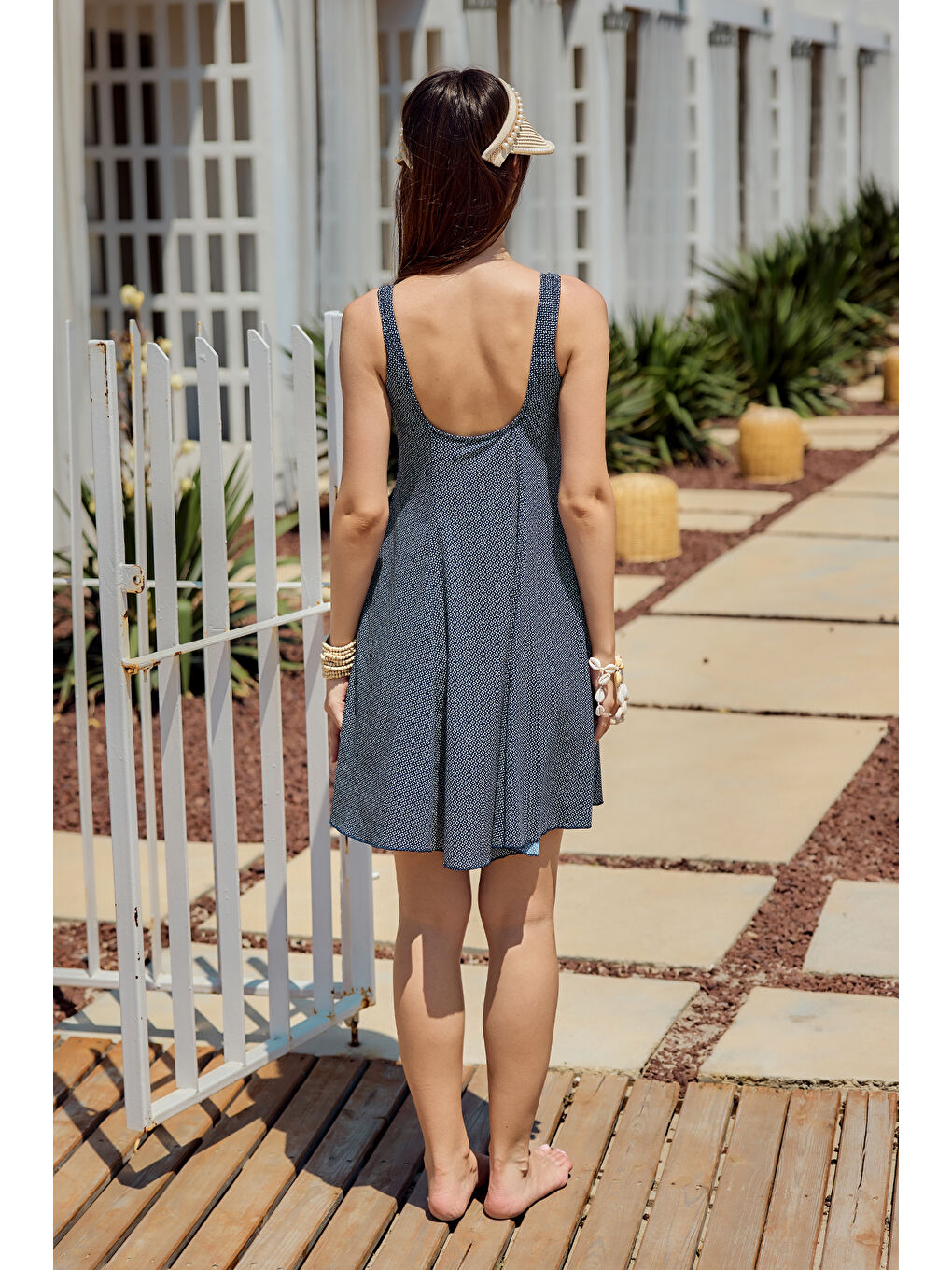 Etekli Elbise Mayo Yüzücü Mayo Desenli 335-460 Lacivert-2