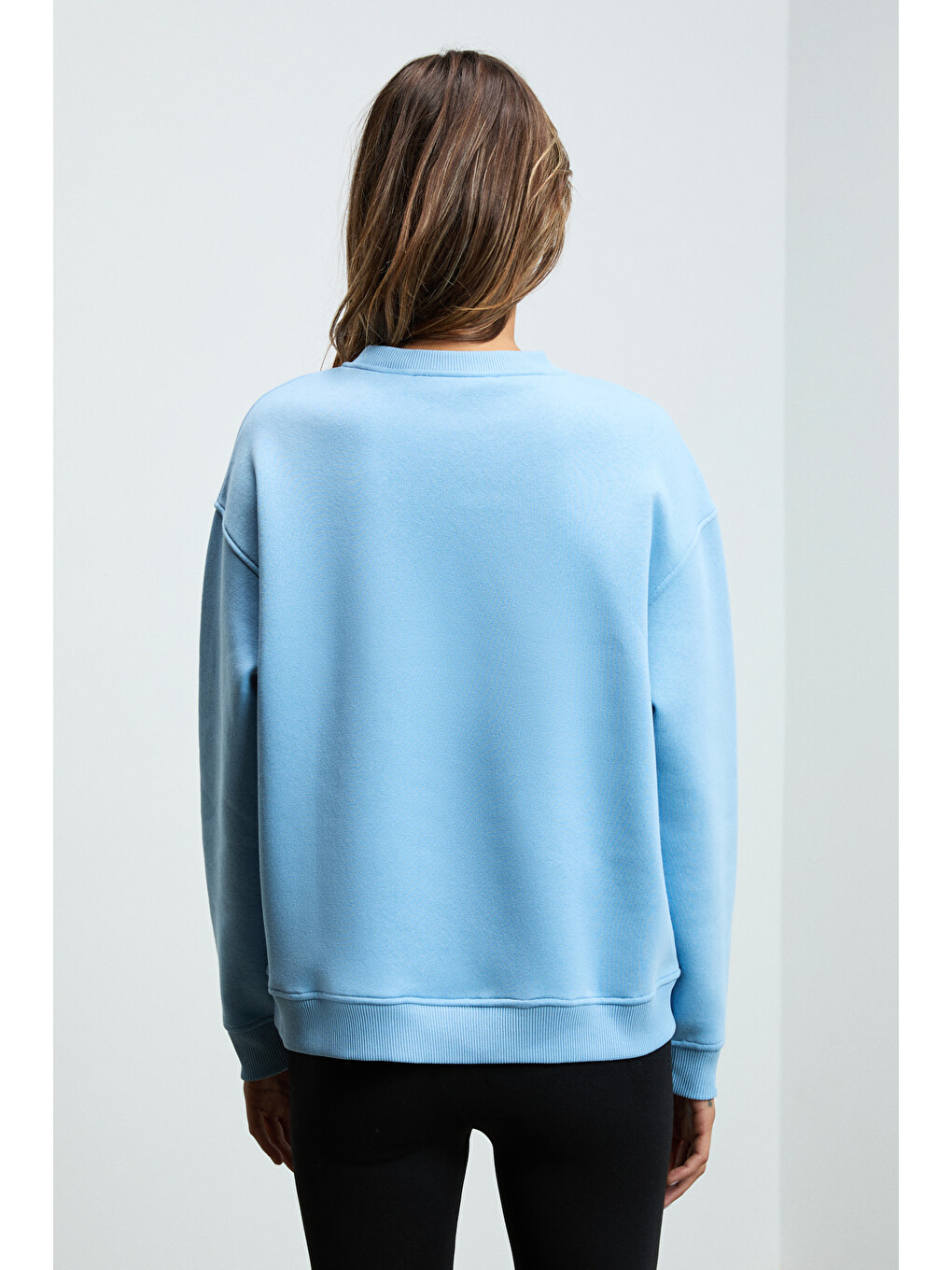 Susana Kadın Bisiklet Yaka İçi Polarlı Oversize Fit Basic Mavi Sweatshirt-6