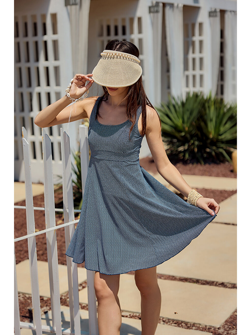 Etekli Elbise Mayo Yüzücü Mayo Desenli 335-460 Lacivert-3