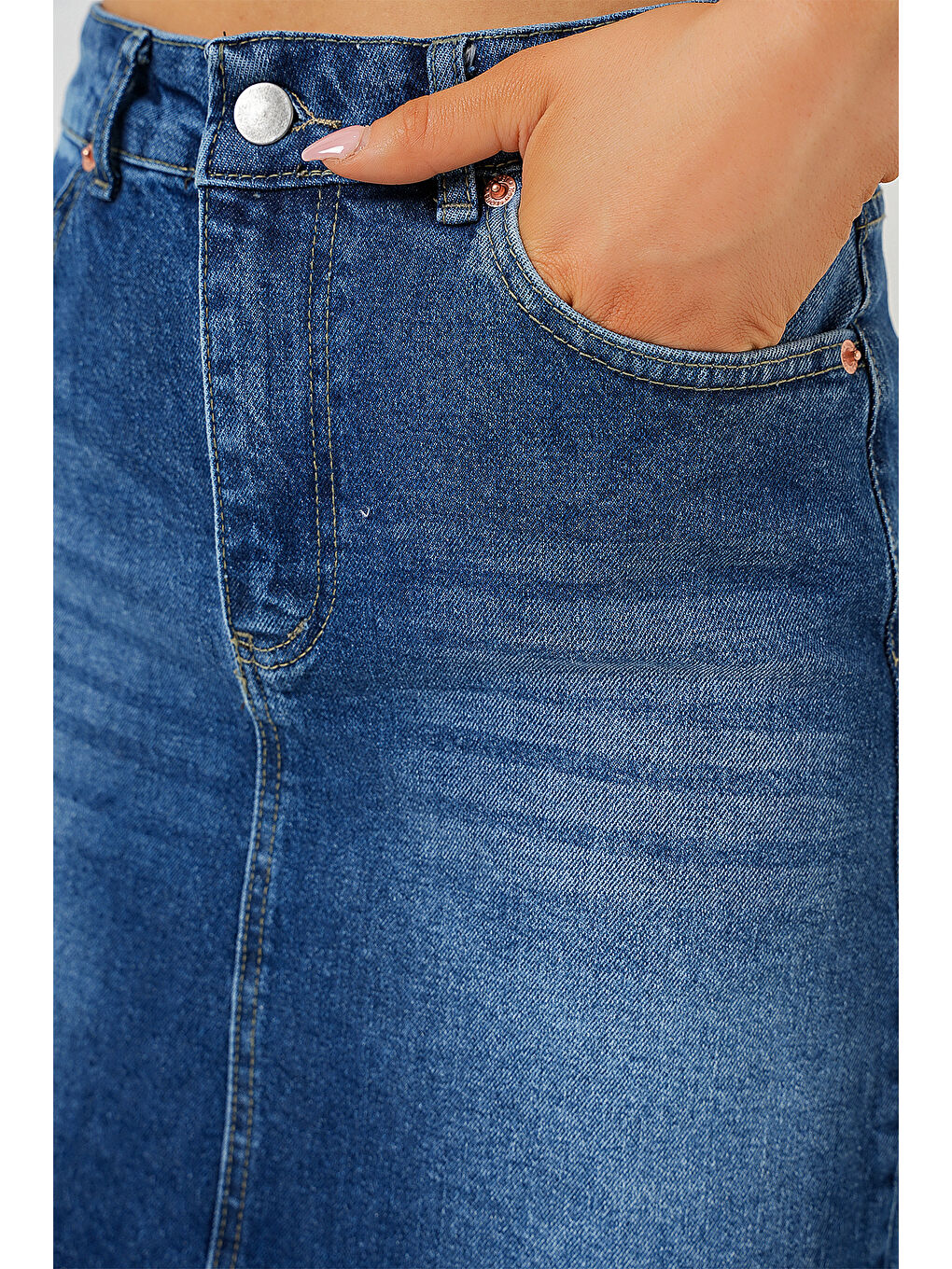 Kadın Püsküllü Mini Jean Etek 8051   Lacivert-5