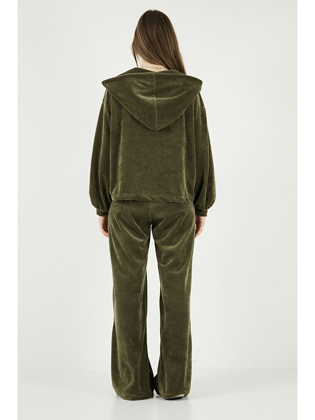 Haki Pamuklu Regular Fit Kapüşonlu Kadife Dokulu Kadın 3'lü Takım 6830097-5