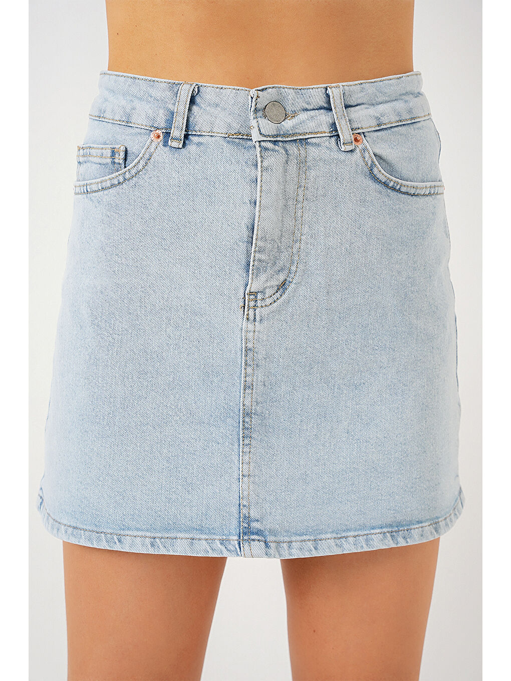 Kadın Mini Jean Etek 8049   Mavi-4