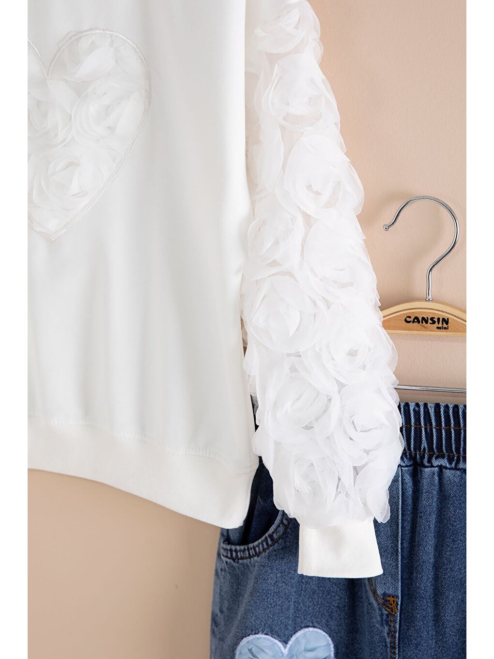 Mavi Kalp Detaylı Kız Çocuk 2li Takım 23417-2