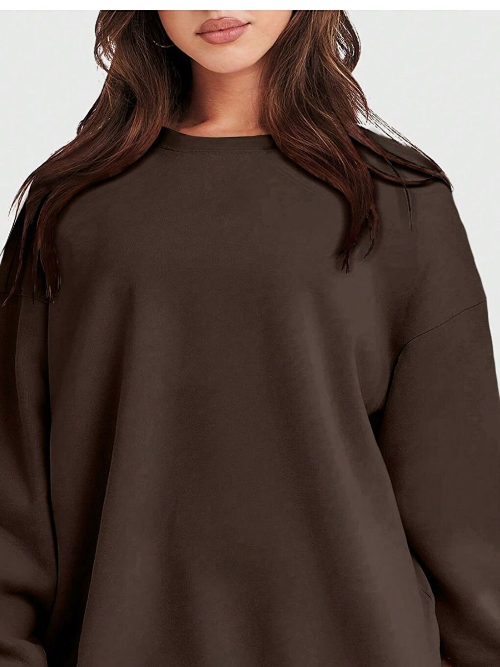 Kahverengi Kahve Regular Düz Bisiklet Yaka Sweatshirt-1