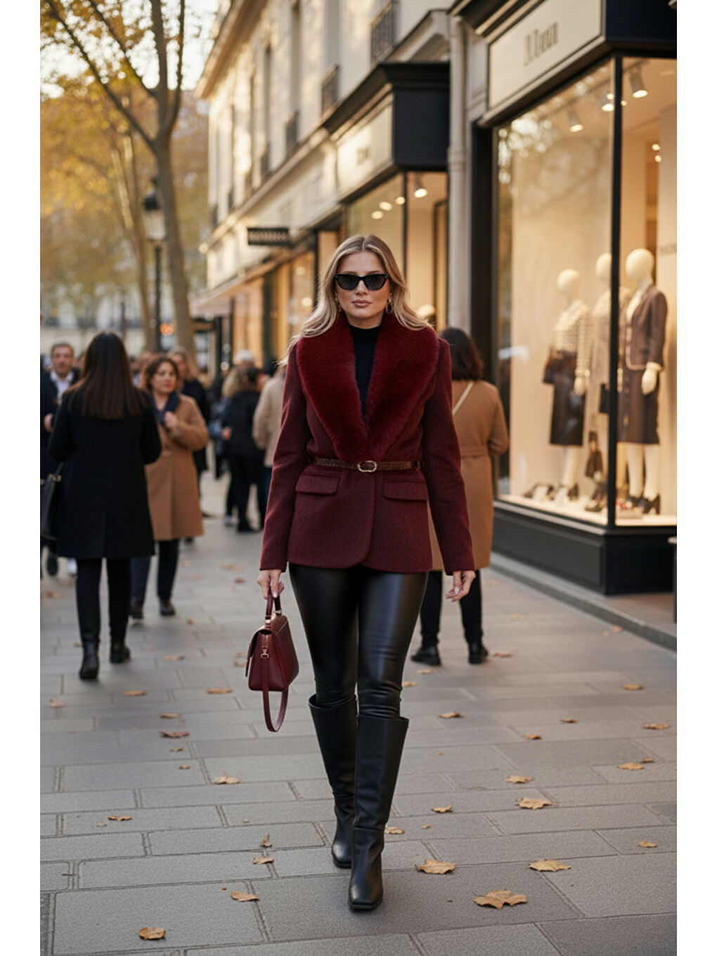 Bordo Regular Fit Şal Yaka Kemerli Kadın Kaban 6839688