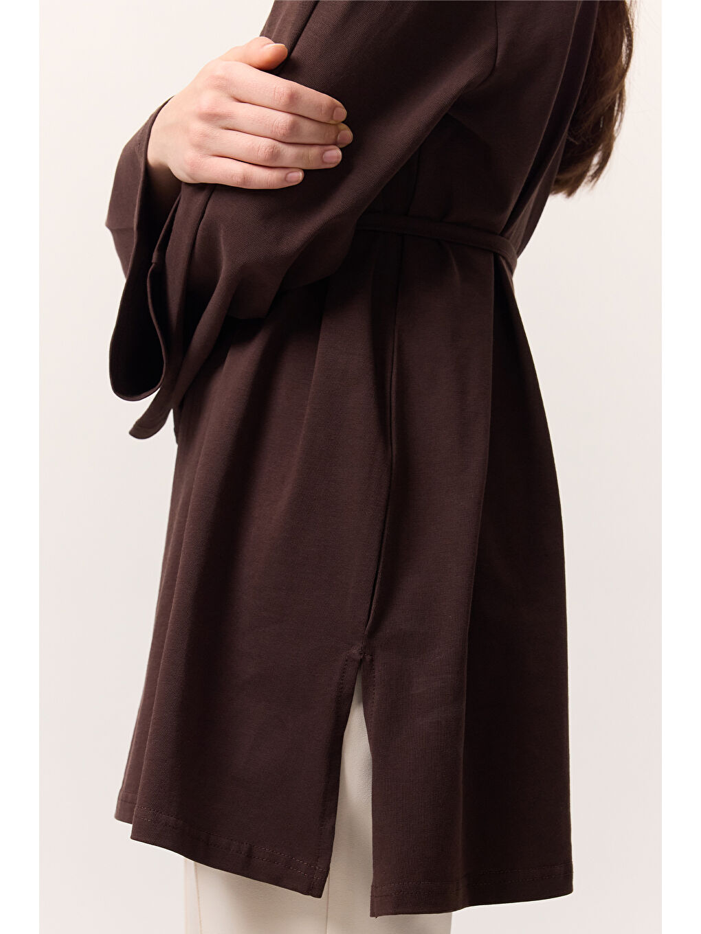 Kahverengi Bağlama Detaylı Oversıze Tshırt Acı Kahve-4