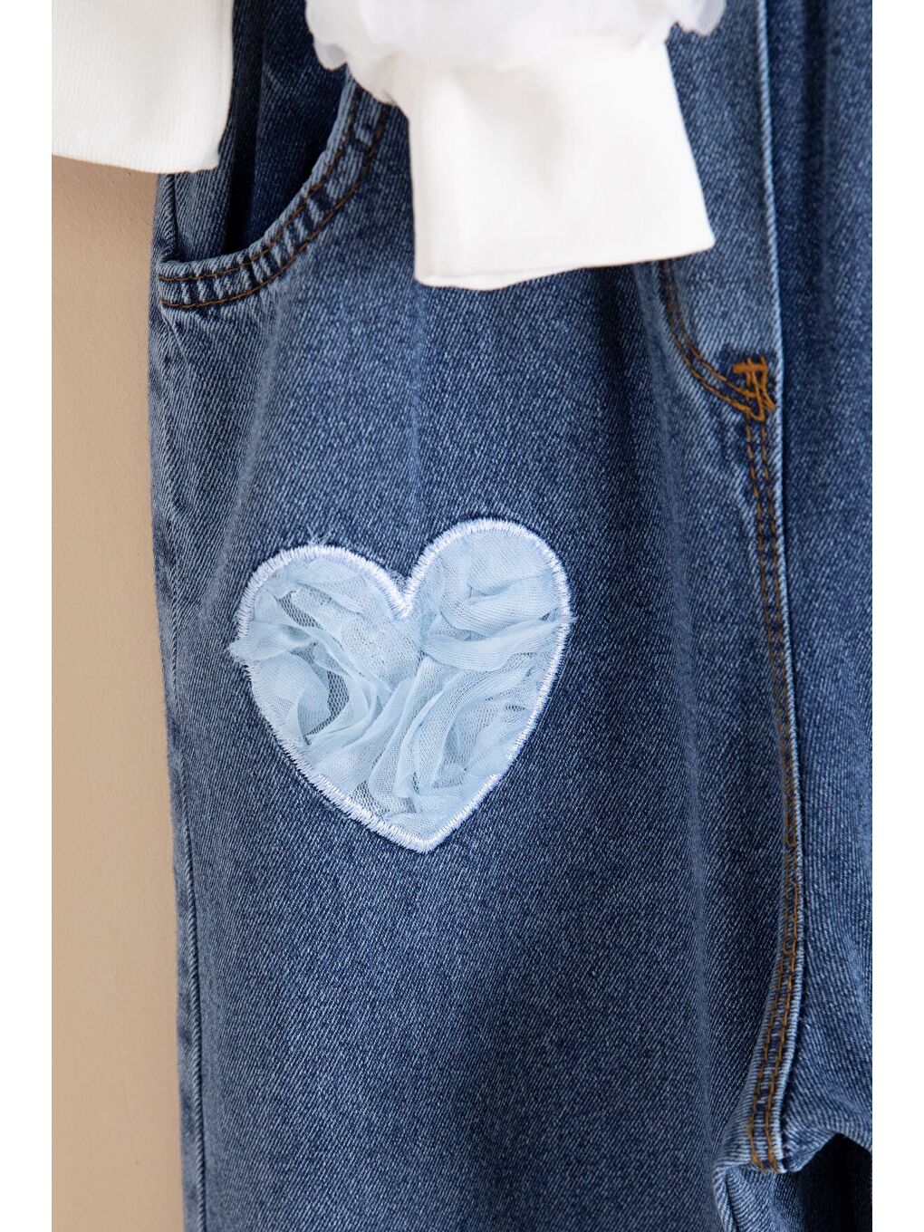 Mavi Kalp Detaylı Kız Çocuk 2li Takım 23417-4