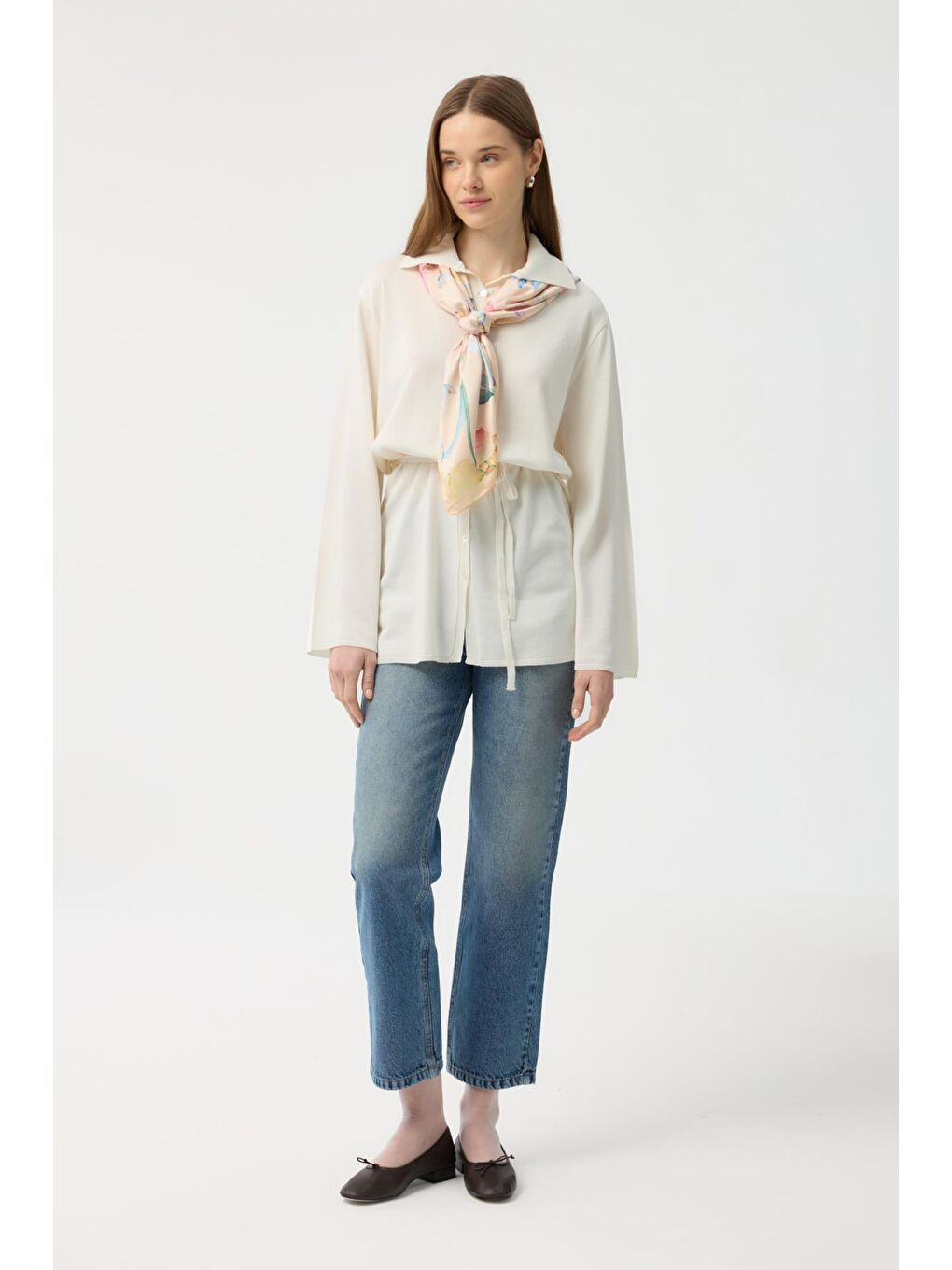 Düğmeli İnce Triko Hırka Ekru-2