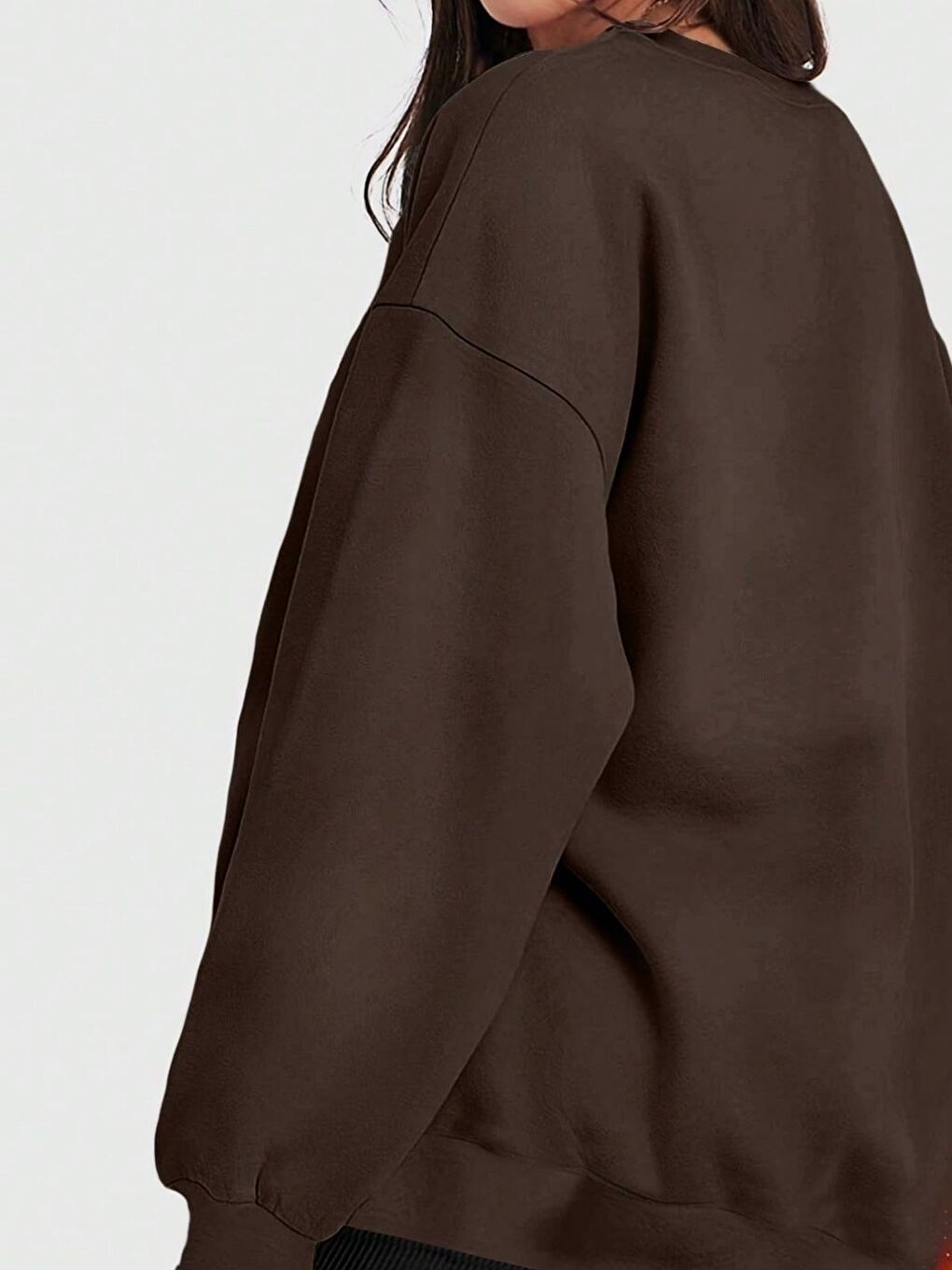 Kahverengi Kahve Regular Düz Bisiklet Yaka Sweatshirt-3