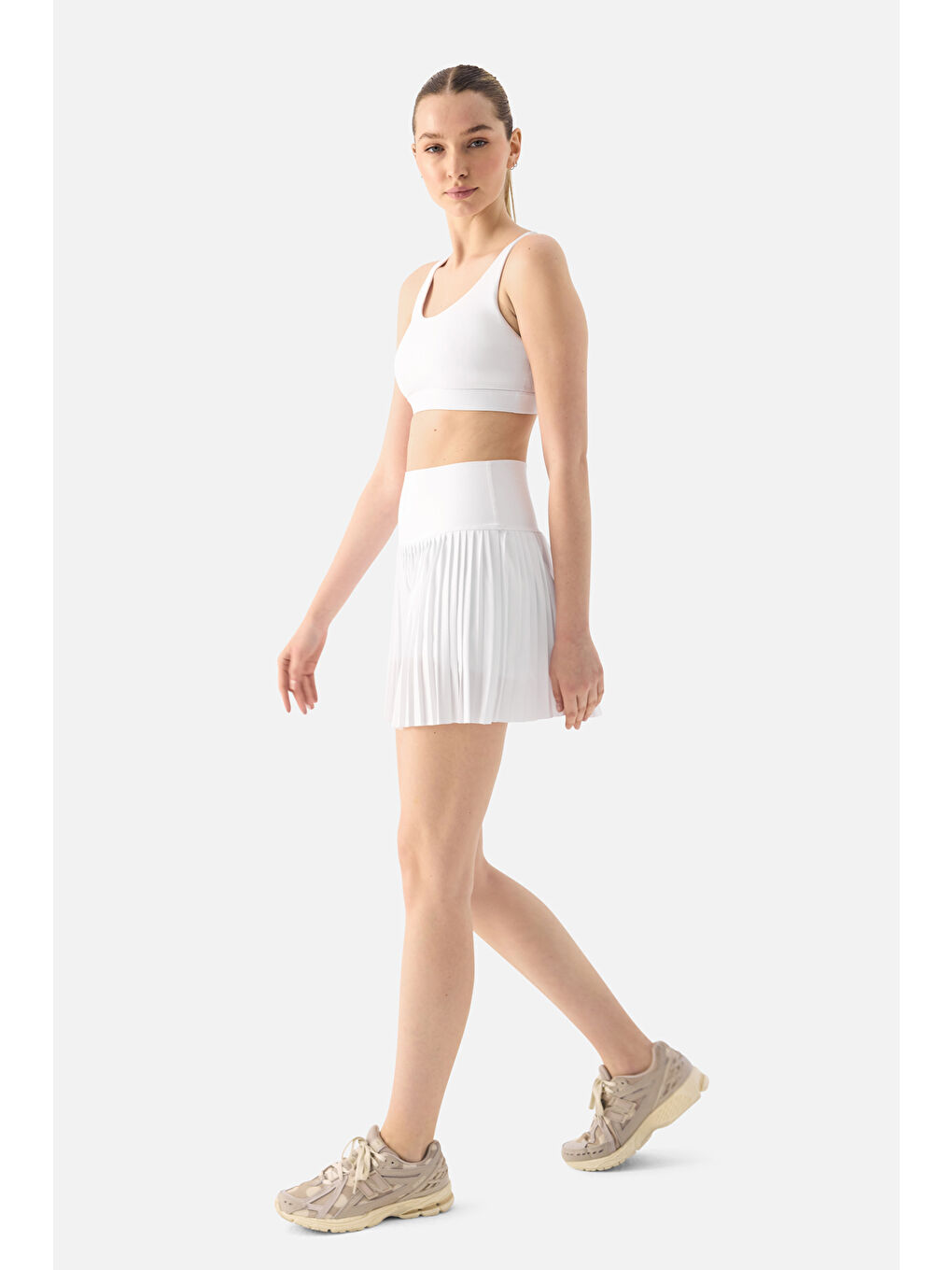 Elira Pilili Beyaz Tenis Eteği-1