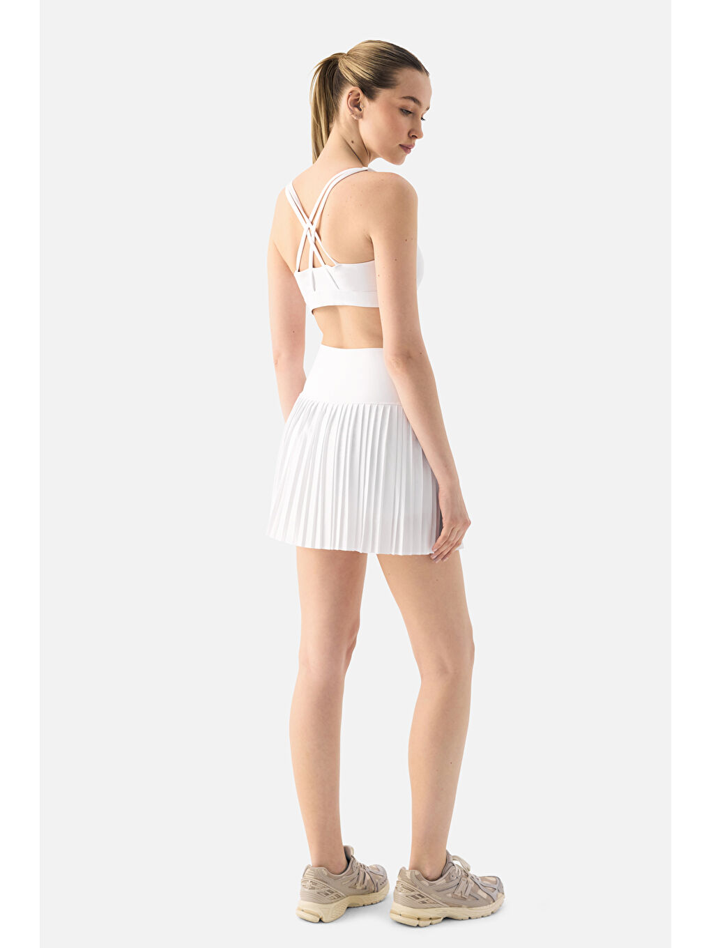 Elira Pilili Beyaz Tenis Eteği-2