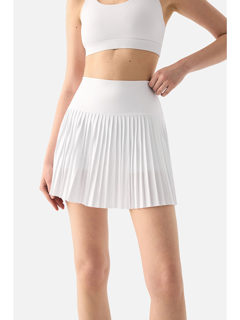 Elira Pilili Beyaz Tenis Eteği-3