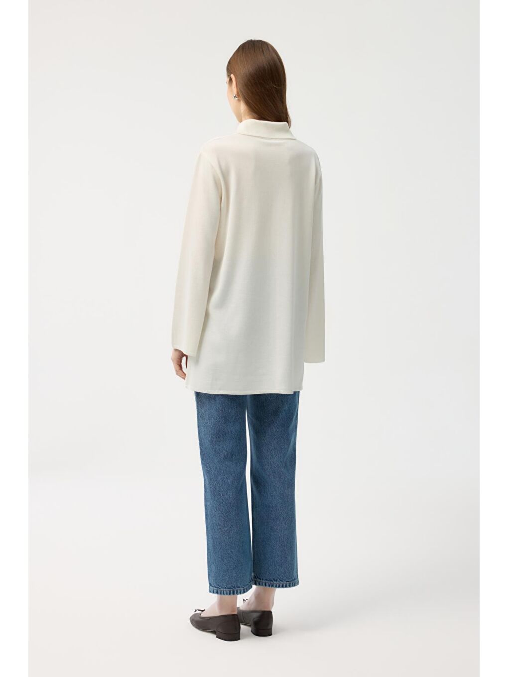 Düğmeli İnce Triko Hırka Ekru-6