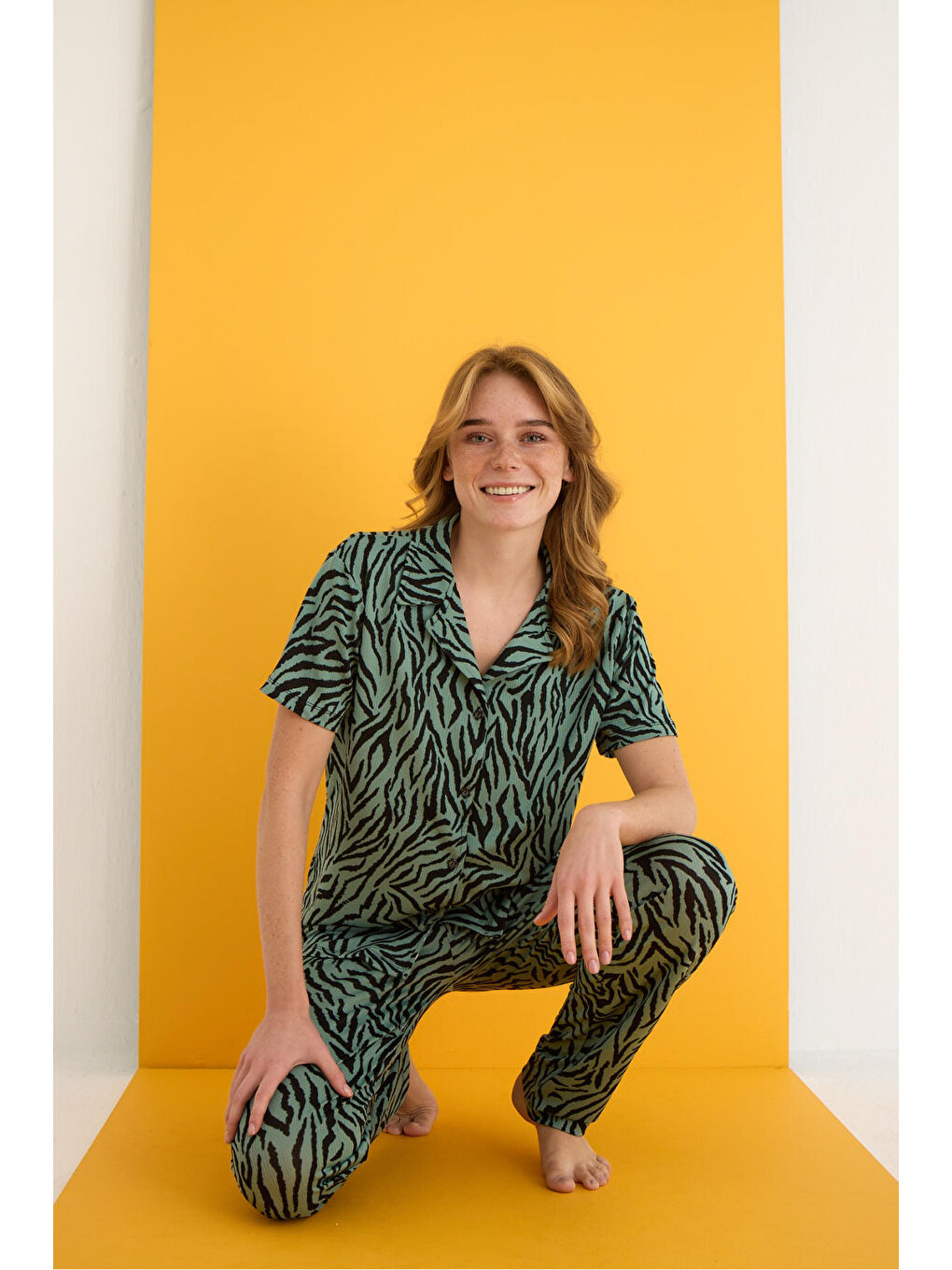 Yeşil Helen Düğmeli Pijama Takımı 7001-2