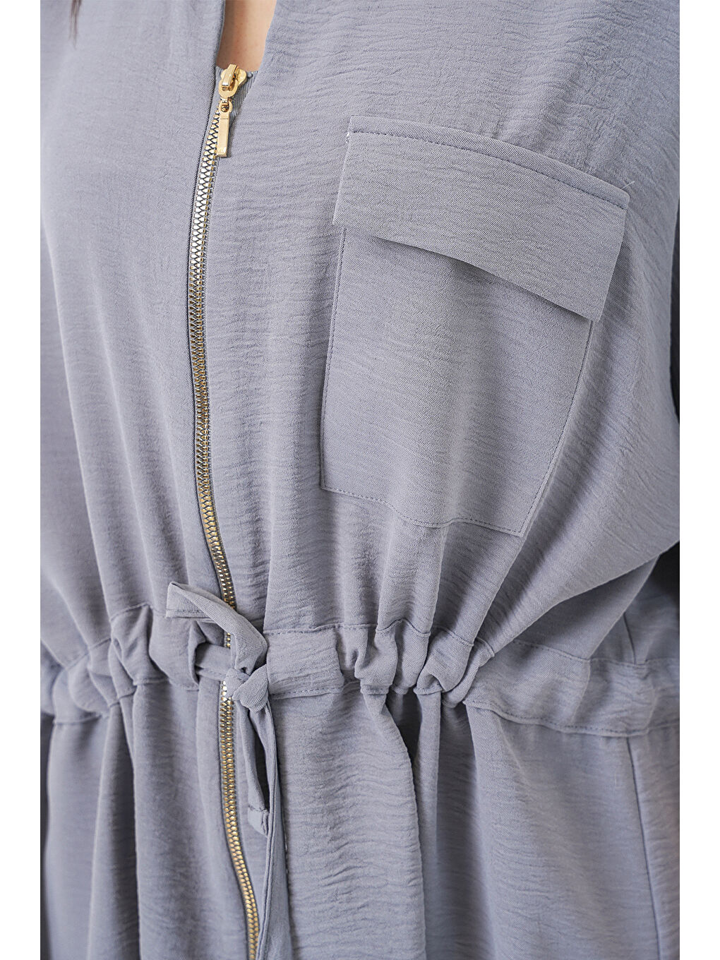 Fermuarlı Kadın Gömlek 0721 - Gri-5