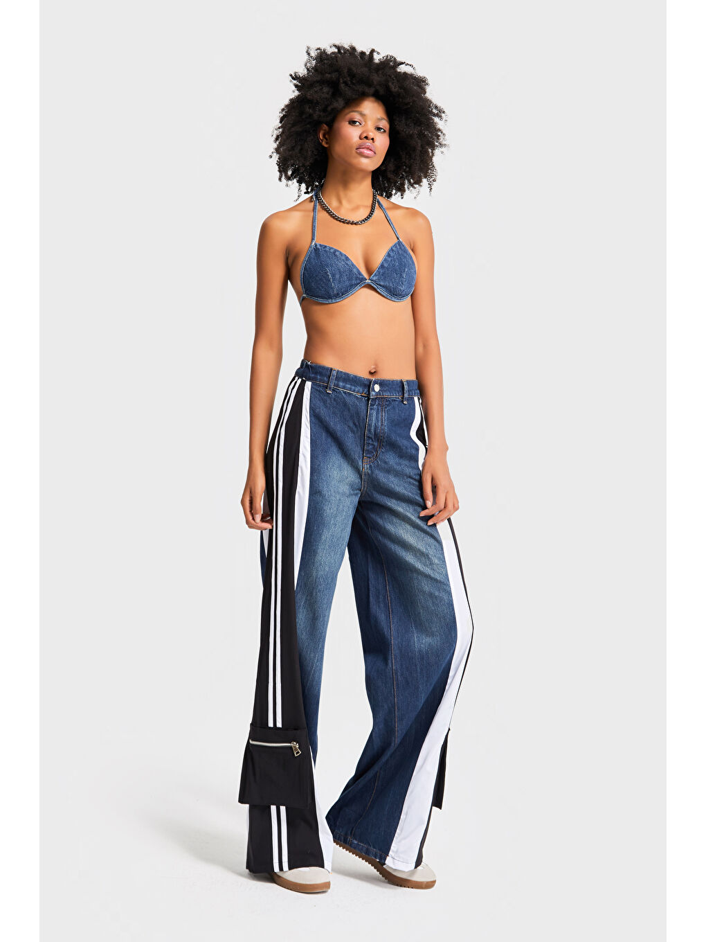 Mavi Kadın Jean Rengi Parçalı Kumaş Bol Kesim Özel Tasarım Denim Jean-2