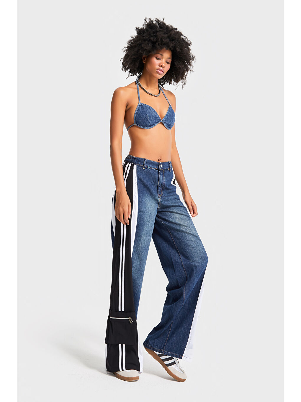 Mavi Kadın Jean Rengi Parçalı Kumaş Bol Kesim Özel Tasarım Denim Jean-4