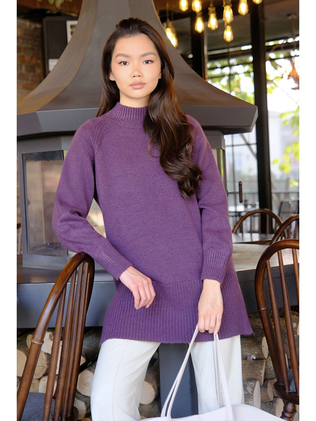 Mor Balıkçı Yaka Basic Kazak Menekşe-1