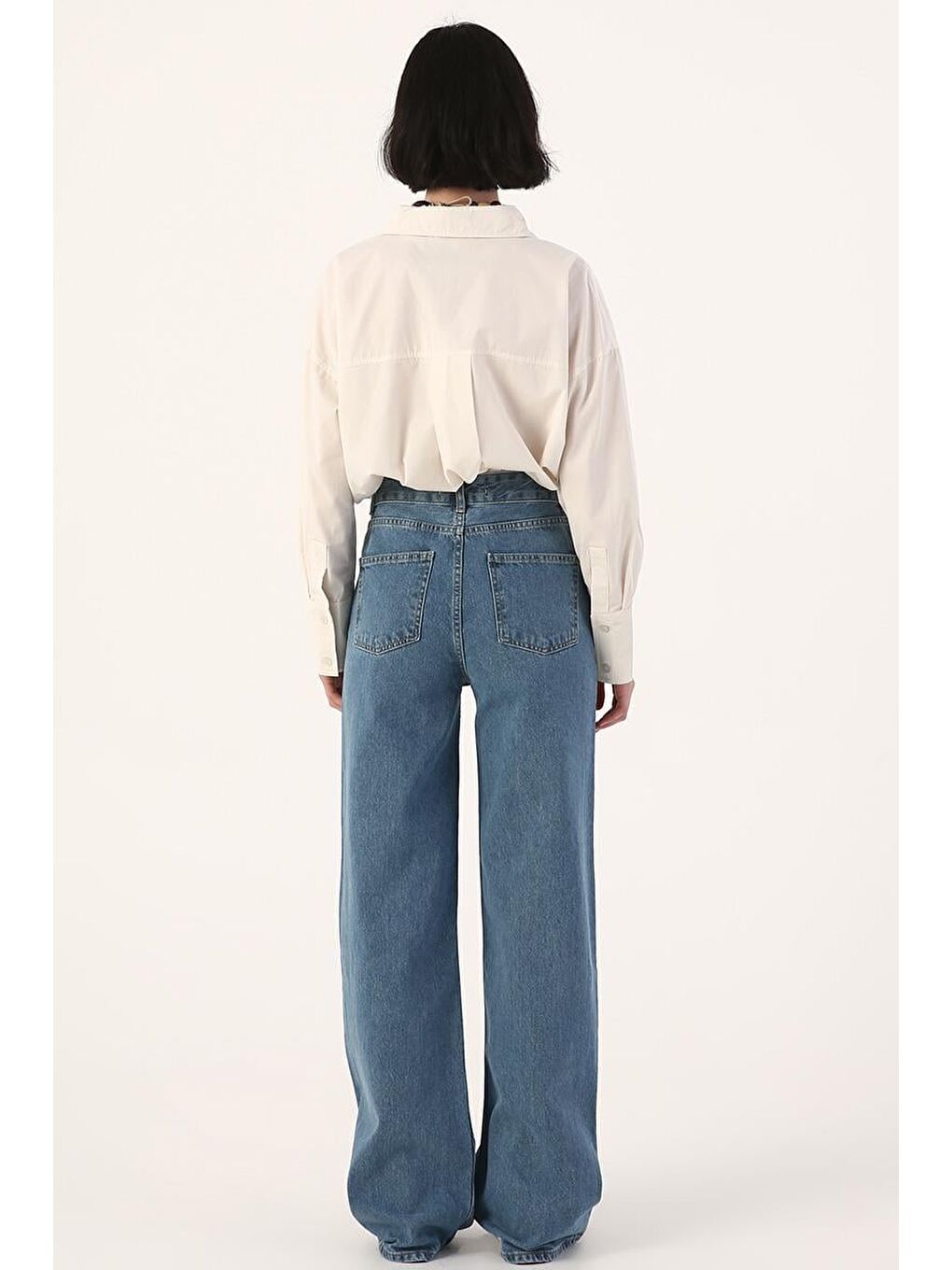 Mavi01-Yüksek Bel Yırtık Detaylı Jean Pantolon-3