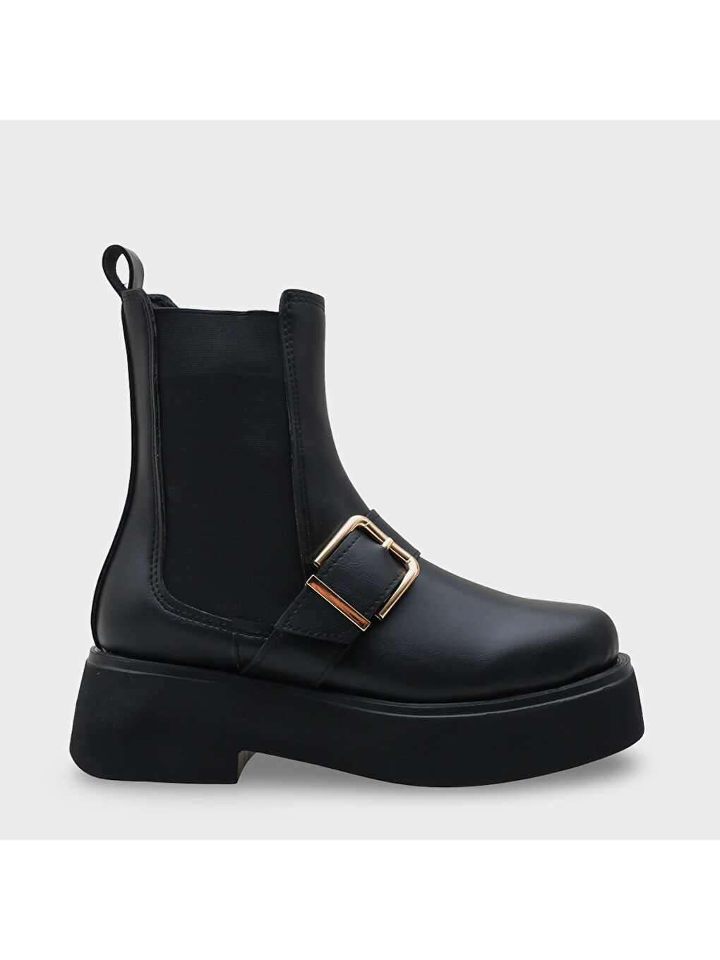 Siyah Gennie Yuvarlak Burunlu Yandan Trak Tabanlı Kadın Bot