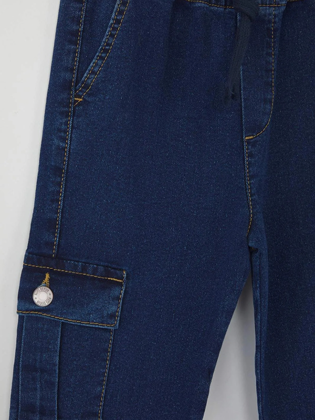 Koyu Mavi Erkek Çocuk 100% Pamuk Düz Denim Jeans-1