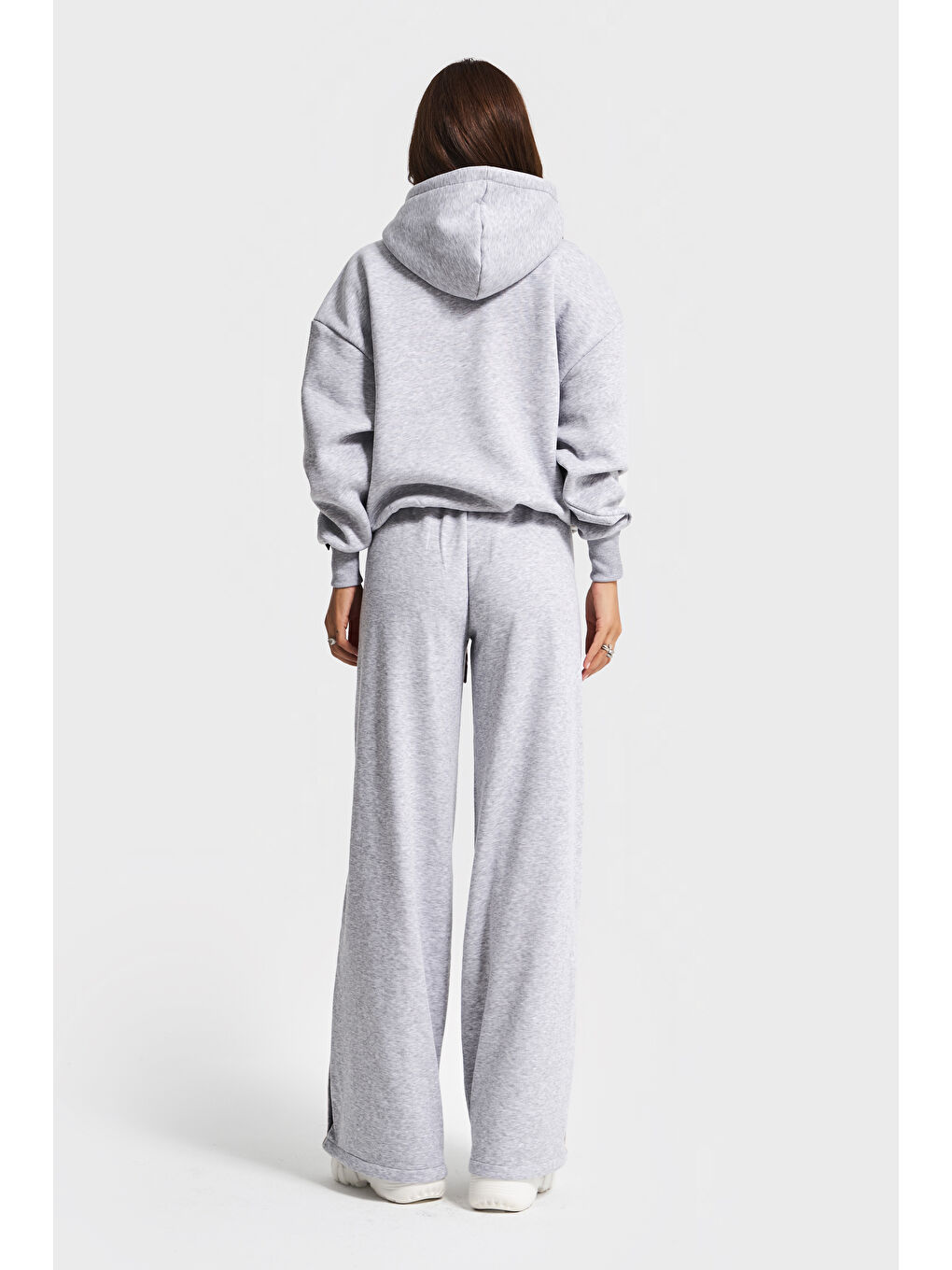 Kadın Gri Renk w5-107 Örme Kumaş Sweatshirt Alt Eşofman 2'li Kombin Tasarım Takım-4