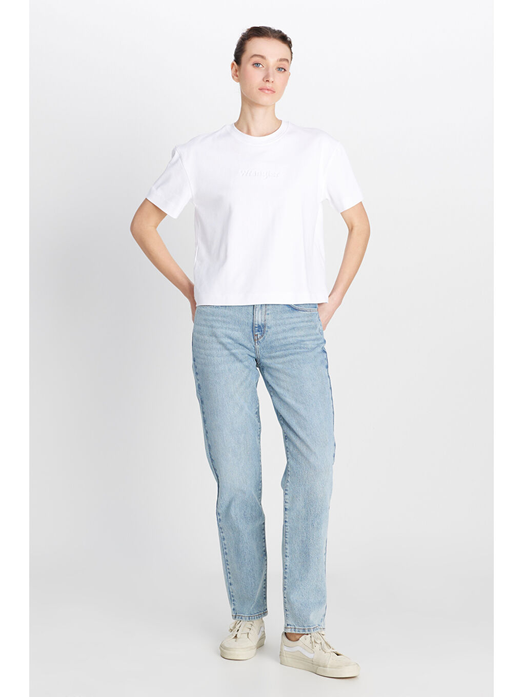 Beyaz %100 Pamuk Relaxed Fit Geniş Kesim Bisiklet Yaka Ekru Tişört-2