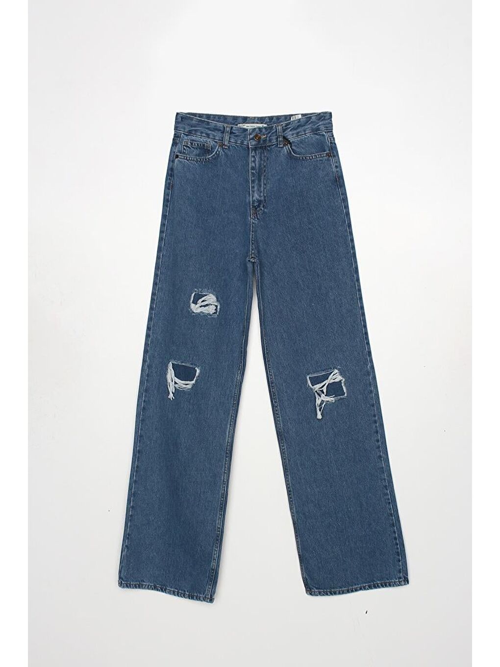 Mavi01-Yüksek Bel Yırtık Detaylı Jean Pantolon-5