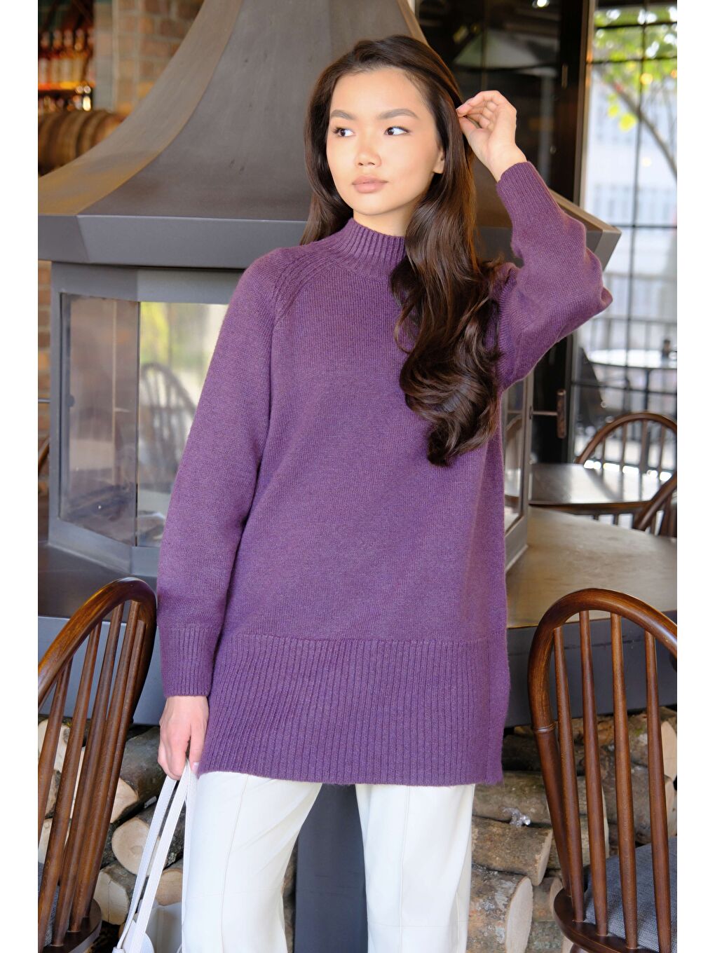 Mor Balıkçı Yaka Basic Kazak Menekşe-2