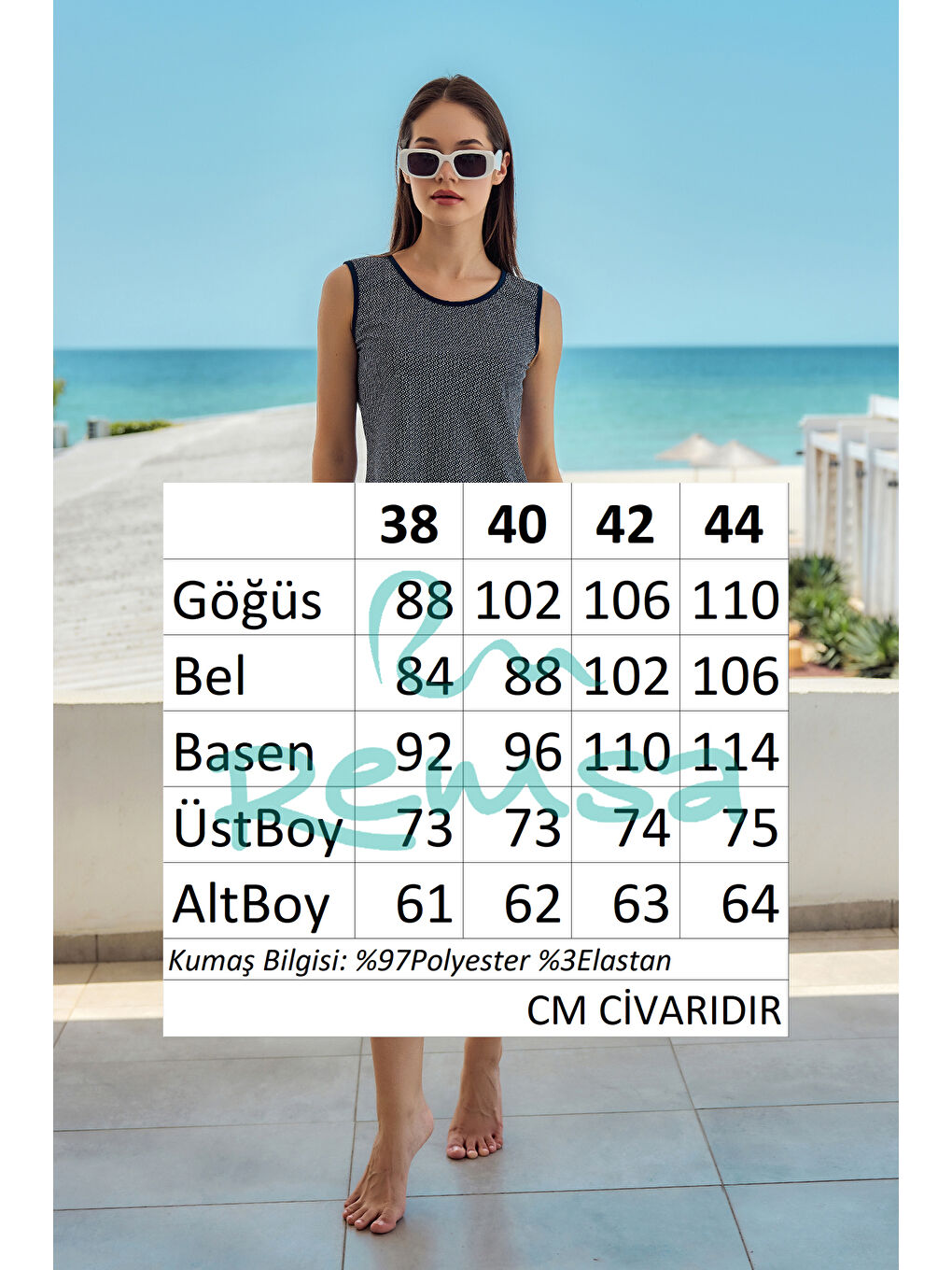 Sıfır Kol Taytlı Yarı Kapalı Mayo Desenli 720-134 Lacivert-4