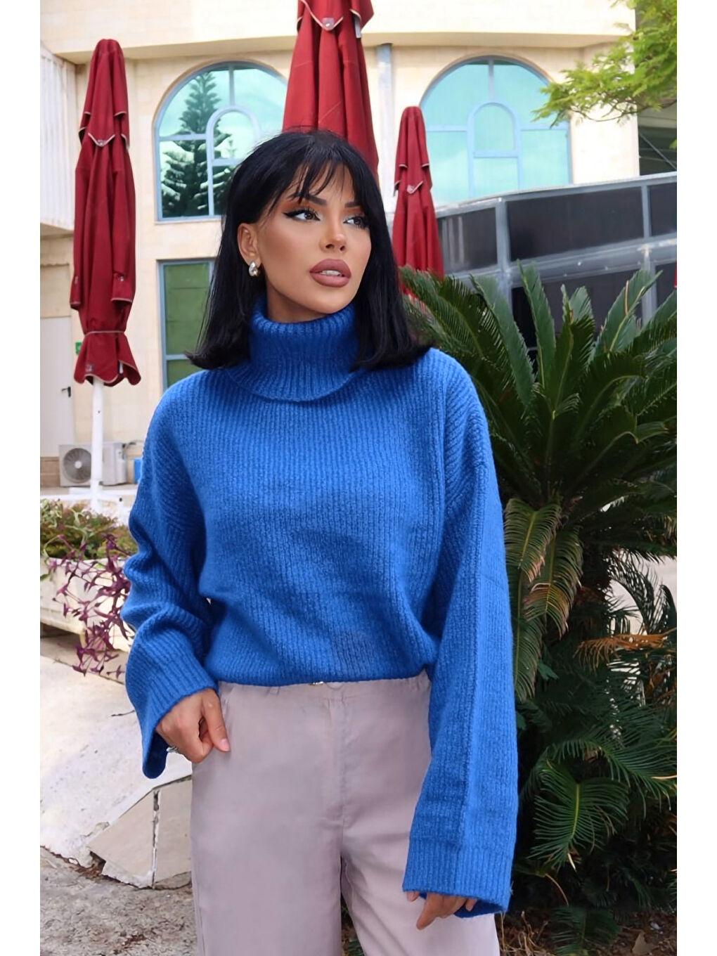 Mavi Geniş Kollu Boğazlı Triko Kazak NC-118-4