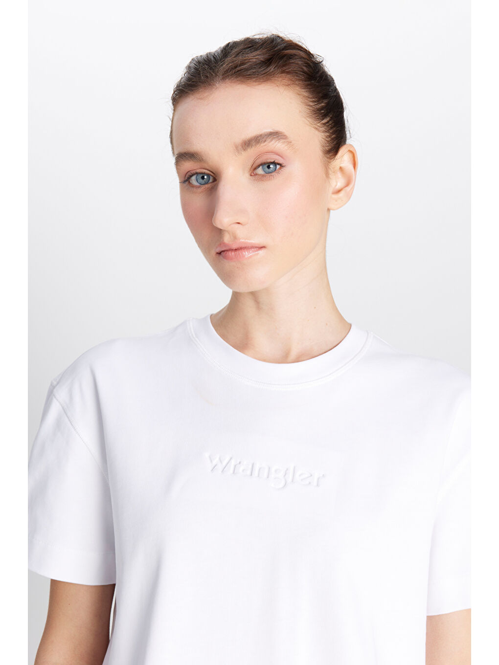 Beyaz %100 Pamuk Relaxed Fit Geniş Kesim Bisiklet Yaka Ekru Tişört-3