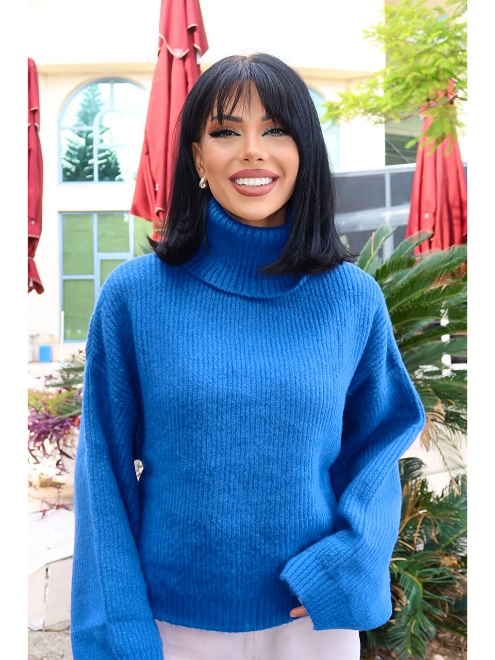 Mavi Geniş Kollu Boğazlı Triko Kazak NC-118-1