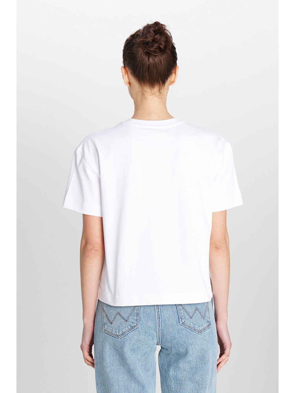 Beyaz %100 Pamuk Relaxed Fit Geniş Kesim Bisiklet Yaka Ekru Tişört-4