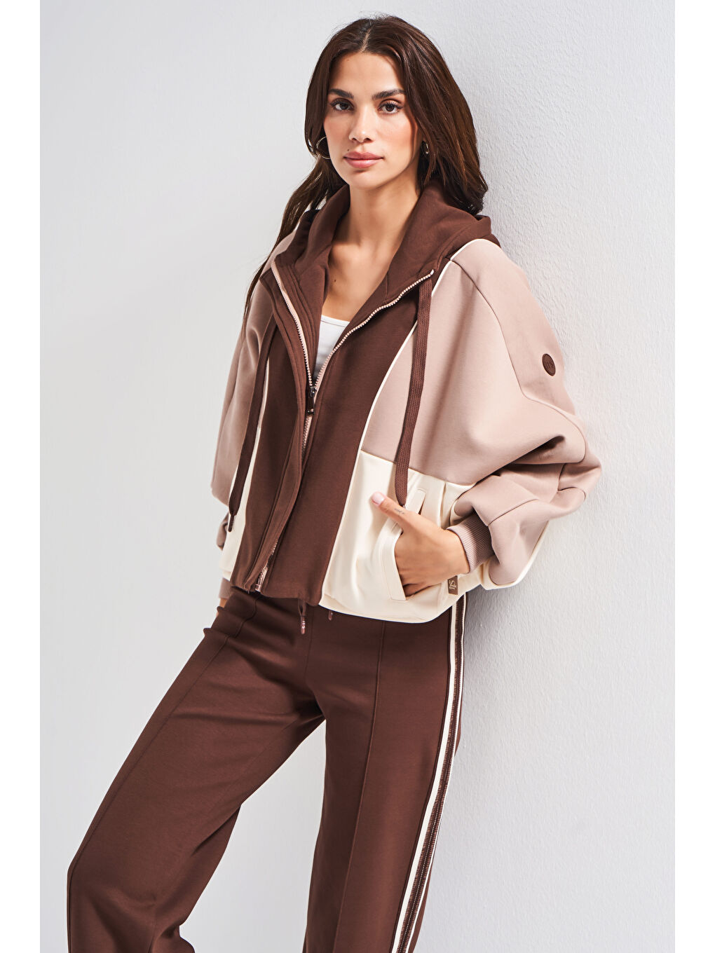 Kahverengi Kadın Kahve Renk w5-16 Örme Kumaş Polar ve Alt Eşofman 2'li Kombin Tasarım Takım-1