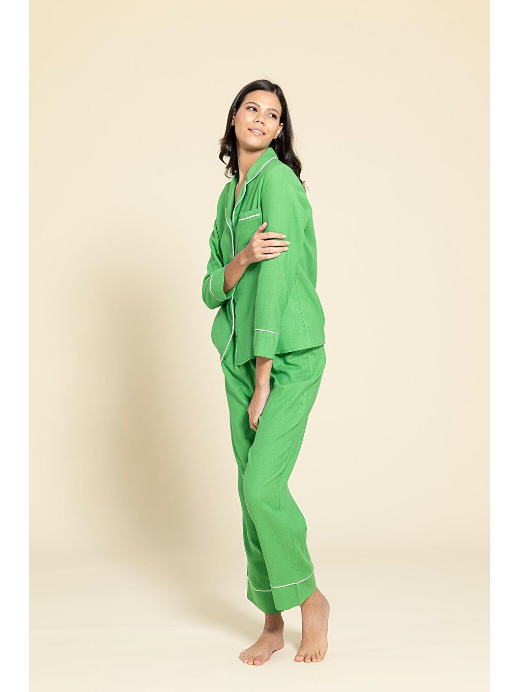 3'Lü Organik Beyaz Biyeli Yeşil Pijama Takımı-4