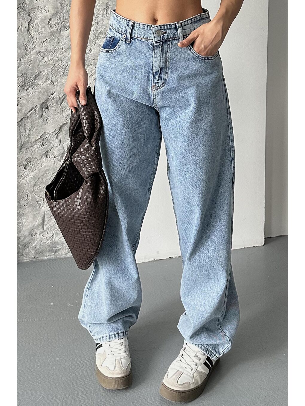 Kar Yıkamalı Baggy Jean Pantolon Mavi - 27269-1